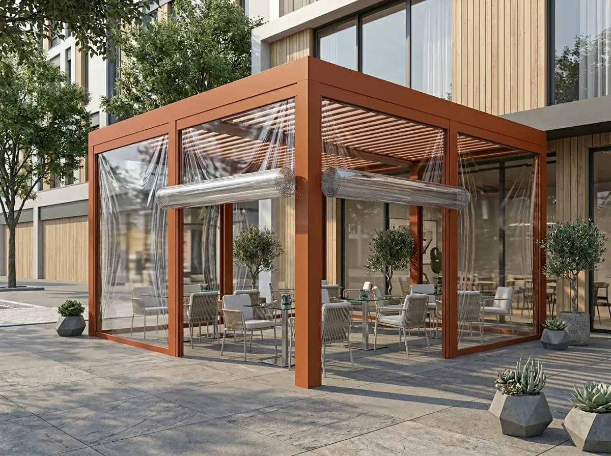 Bornova’da bir kafe terasını kışa hazırlayan şeffaf branda